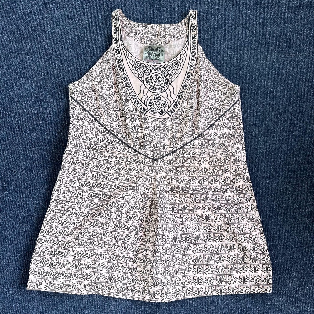 Remanika Tank Top Juniors Small Pink Peach Geometric Embroidered Halter Boho